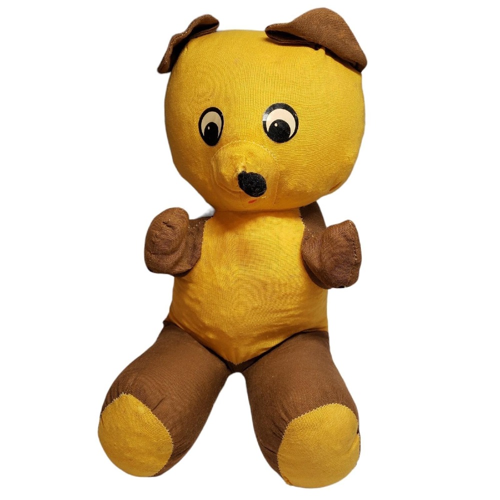 Vintage Samwel 1970's Teddy Bear Plush Yellow & Brown Carnival Prize Taiwan 12"
